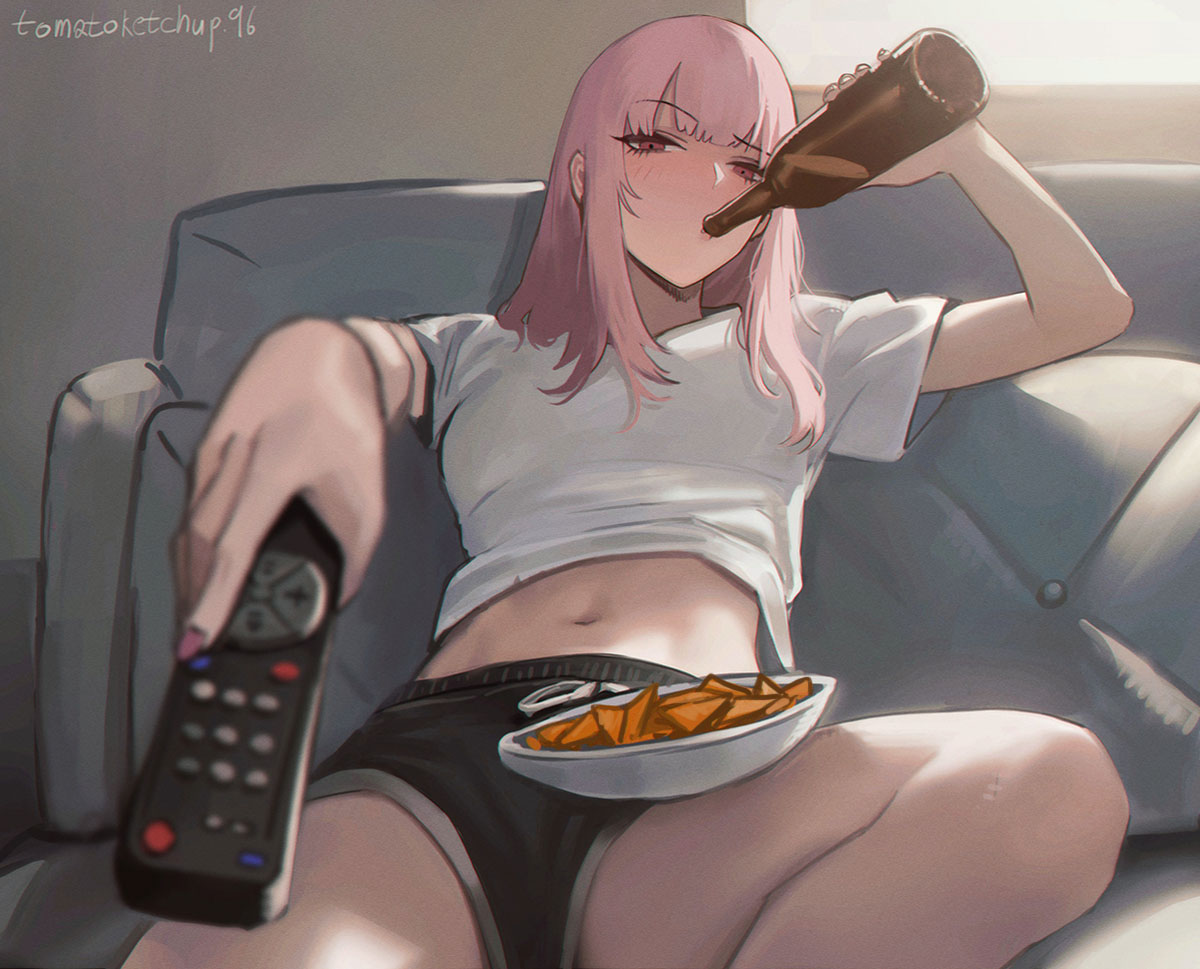watching tv Pixiv artworks wallpaper